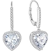 CARICY Sparkling 925 Sterling Silver Heart Dangle Earring Birthstone Leverback Earring for Women Jewelry Birthday Valentine's Day Gifts