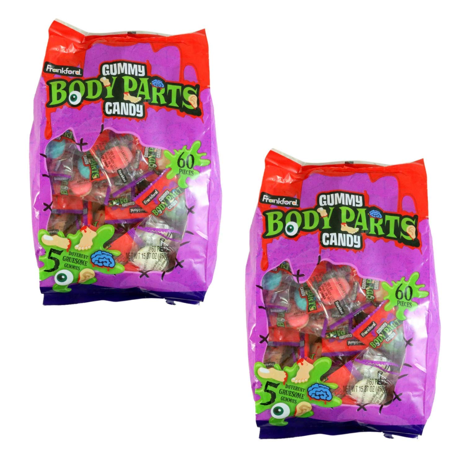 Halloween Candy Halloween Assorted Gruesome Gummy Body Parts Candy, 15.