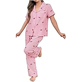 SHENHE Women's Bow Pajamas 2 Piece Short Sleeve Button Down Pjs Pants Set Striped Loungewear