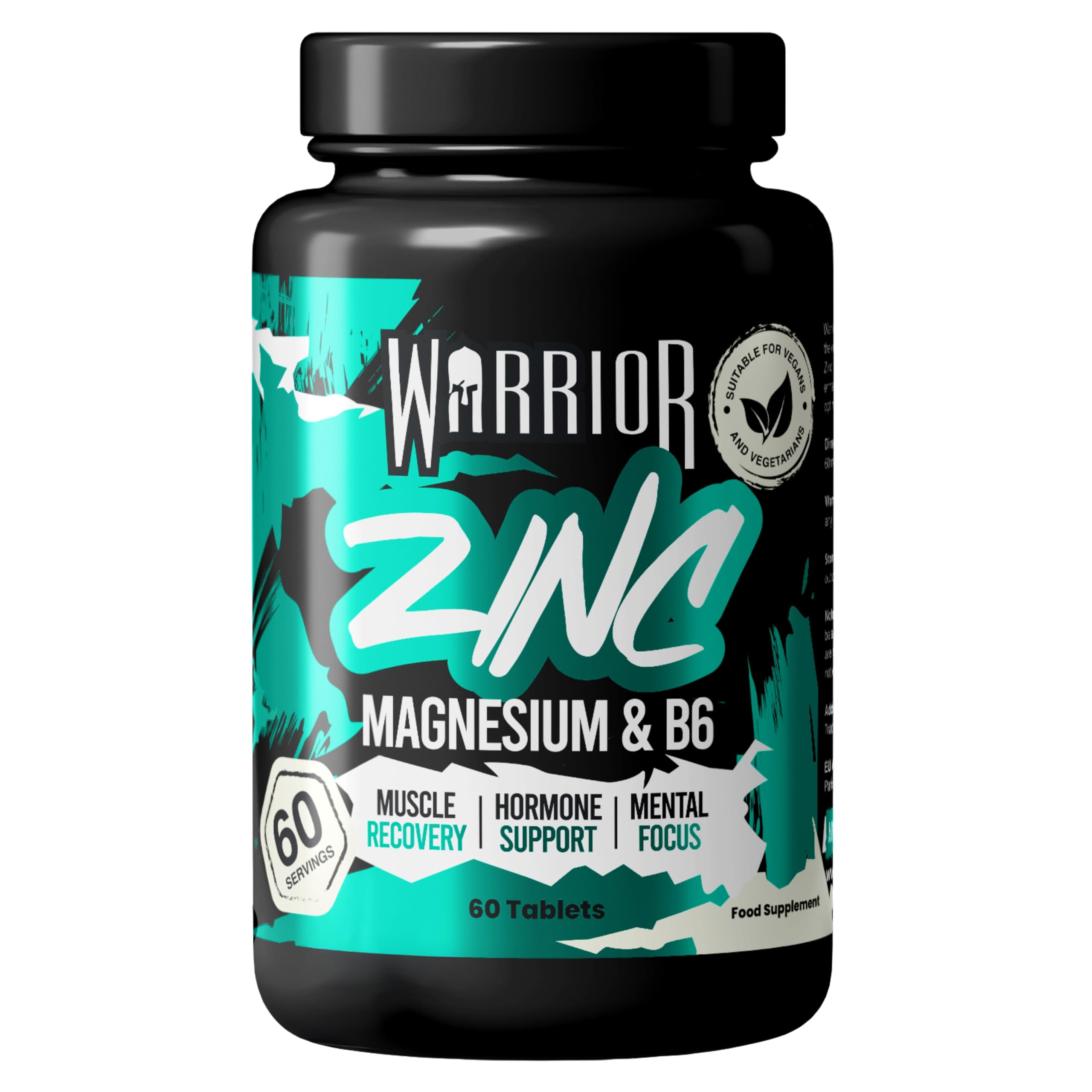 Warrior Zinc and Magnesium Tablets – 60 Tabs – Contains Vitamin B6 – High Strength Over 1000mg Per Serving – Supplement to Improve Sleep Quality, Recovery – Suitable for Vegans & Vegetarians