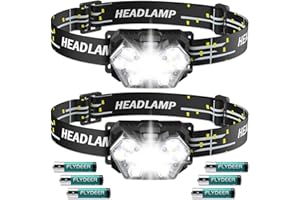 Lsnisni 9 LED Headlamp 2 Pack, 2000 Lumen Super Bright Head Lamp with 6 Modes, IPX5 Waterproof Head Light, Lightweight Head Flashlight for Kids Adults Camping Hiking - 6 AAA Batteries Included