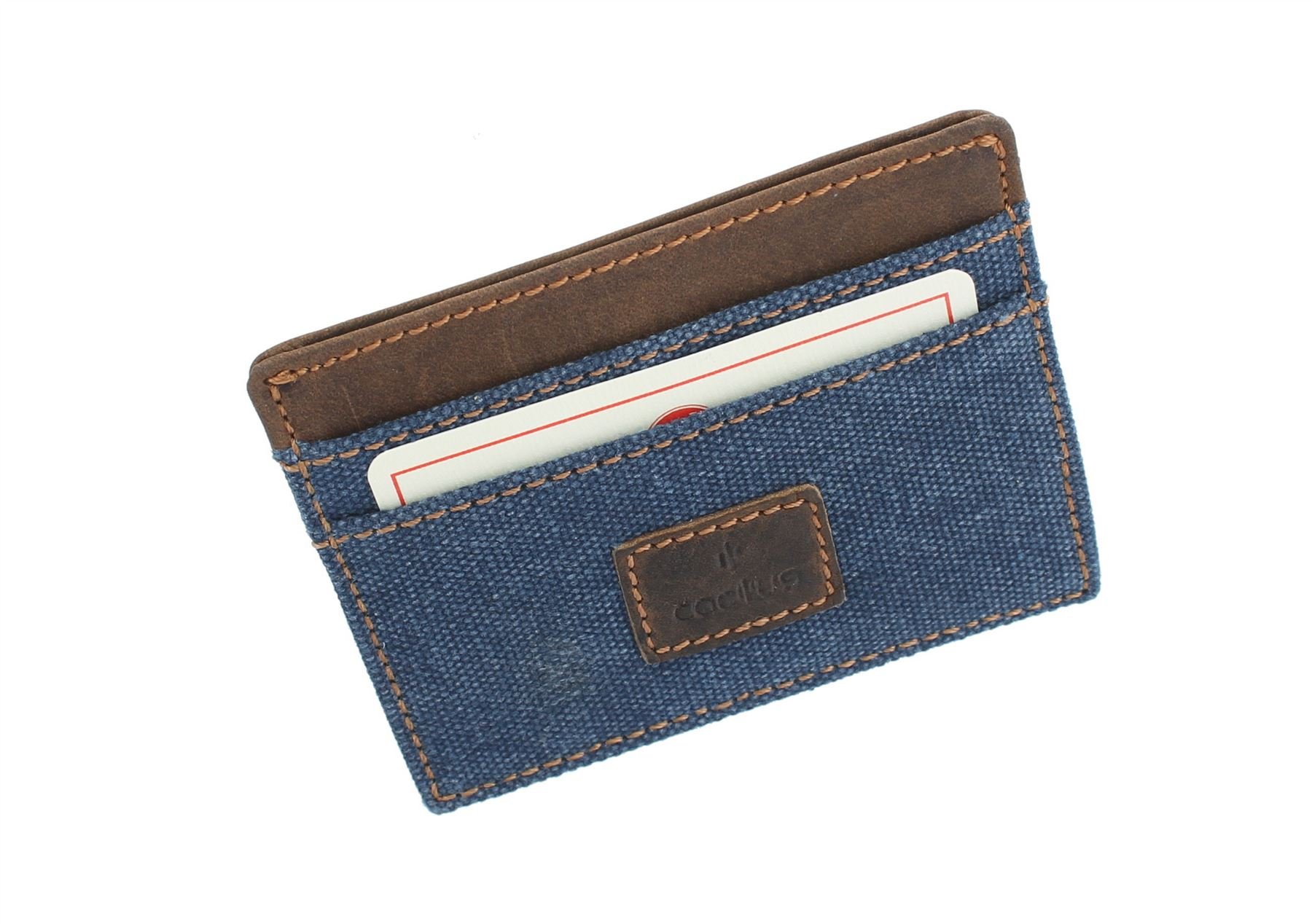 Cactus Slim Canvas Card Holder with Leather Trim and RFID Protection 625_81 Denim