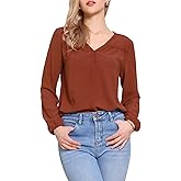 Allegra K Casual Tops for Women V Neck Solid Color Long Sleeves Work Blouse