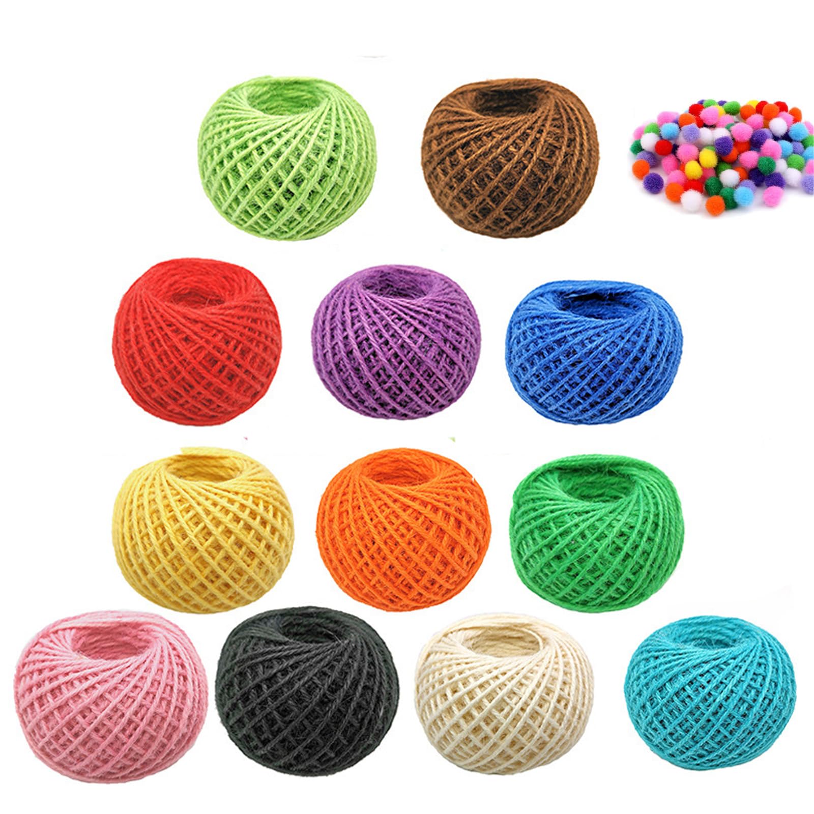 YiYFiT Colorful Jute Twine, 12 Rolls 328 Yards Twine String 2mm 3Ply Jute Rope for Gift Wrapping DIY Bottles Lightings,Picture Display,Gardening-25m Each Color