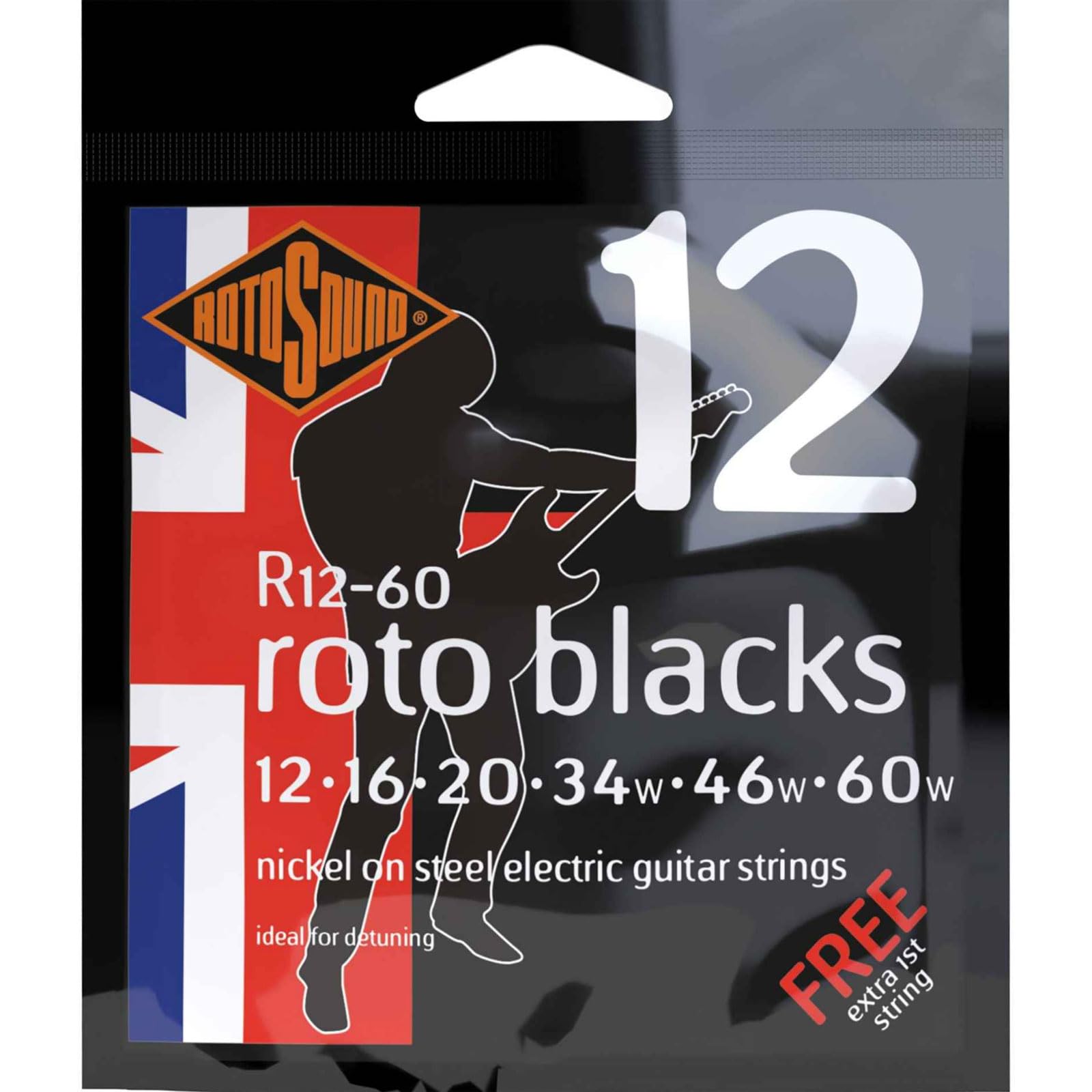 Rotosound Strings for E‑Guitar Roto Nickel Plated BLACKS CST R12‑60 Custom 12‑60
