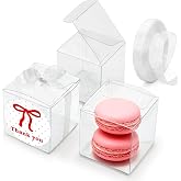 Nufiwra 50 Pack 2x2x2 Ines Clear Favor Boxes with Ribbons and Thank You Stickers, Small Plastic Gift Boxes for Macaroons Treats Candies Wedding Baby Shower Birthday Party Favors