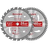 Revvstark Circular Saw Blade 6-1/2" 24T&60T, Carbide Tipped Teeth, TCT Saw Blades for Cutting Various Wood, Plastic and Composite Materials, 5/8" Arbor, Fit Dewalt Craftsman Ryobi Milwaukee
