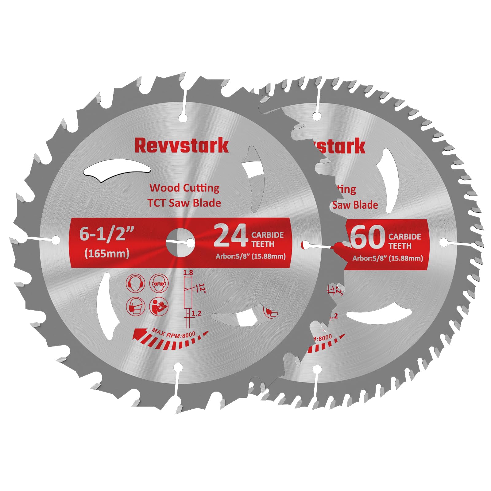 Photo 1 of Revvstark Circular Saw Blade 6-1/2" 24T&60T, Carbide Tipped Teeth, TCT Saw Blades for Cutting Various Wood, Plastic and Composite Materials, 5/8" Arbor, Fit Dewalt Craftsman Ryobi Milwaukee