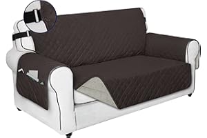 PureFit Reversible Sofa Cover Water Resistant Loveseat Couch Cover, Machine Washable Furniture Cover with Non-Slip Foam and Adjustable Strap for Dogs, Pets (Loveseat, Chocolate/Beige)
