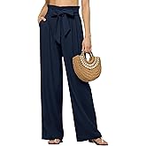 AVICHIC Women Linen Pants 2025 Paperbag Wide Leg Dress Pants High Waisted Work Slacks Tie Knot with Pockets 28"/30"/ 32"