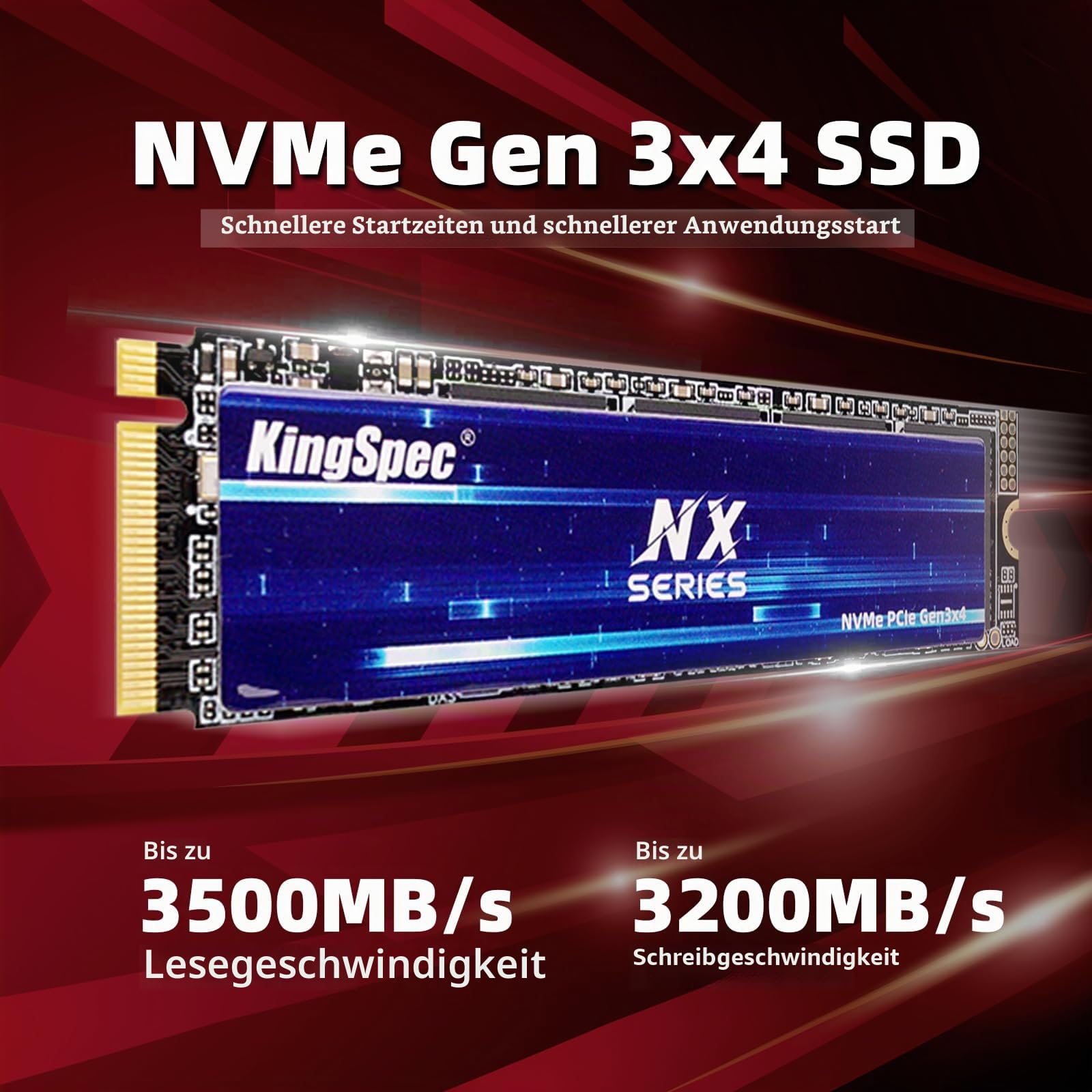 KingSpec NX-2280 512GB SSD NVMe M.2 PCIe 3.0 Gen 3x4 Gaming Solid State Drive, Up to 3500MB/s Read, 3D NAND Flash Internal SSD for Desktop/Laptop 2