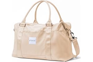 Carrywell (Not Made In China) Travel Duffel Bag, Sports Tote Gym Bag, Shoulder Weekender Overnight Bag for Women (Beige)