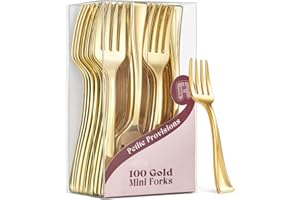 R-KAY 100 Pack Gold Mini Forks - 4 Inch Dessert Forks - Heavy duty Mini Forks For Appetizers, Tastings, Cocktails, Dessert Cups, BPA Free Small Gold Forks