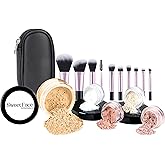 16pc Beginner Mineral Makeup STARTER KIT with 10 BRUSH SET (5gm) Sample Size Foundation, Primer, Blush, Bronzer, Setting Powder for Learning, Occasional Use,First Time Users, Travel Size Kit (Beige)