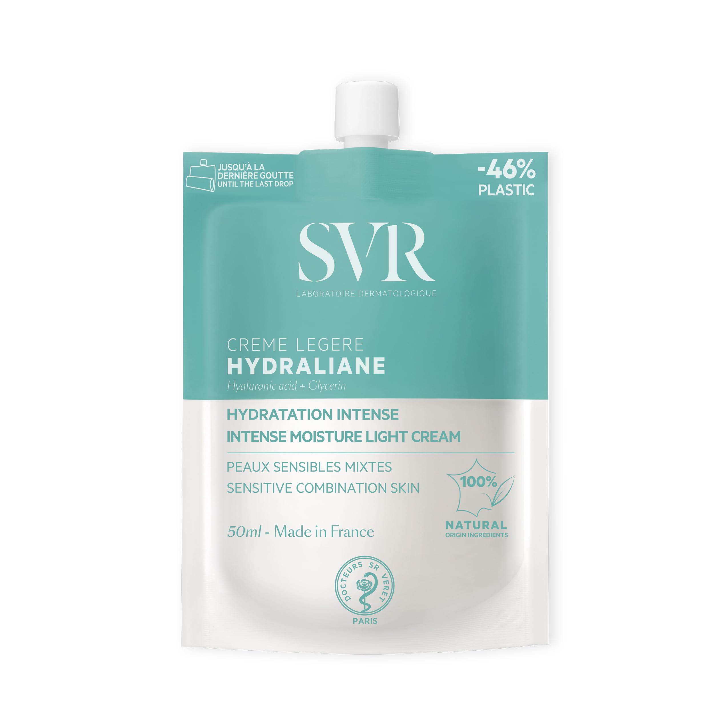 SVR HYDRALIANE Intensive Hydrating Hyaluronic Acid Face Moisturiser for Sensitive Skin, 100% Natural Ingredients, 50ml (Light Cream for Combination Skin)