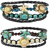 2Pcs Turtle Hemp and Starfish Cute Bracelet-Hawaiian Sea Turtle -Hemp Bracelet Adjustable Cord Jewelry Gifts for Mens Womens