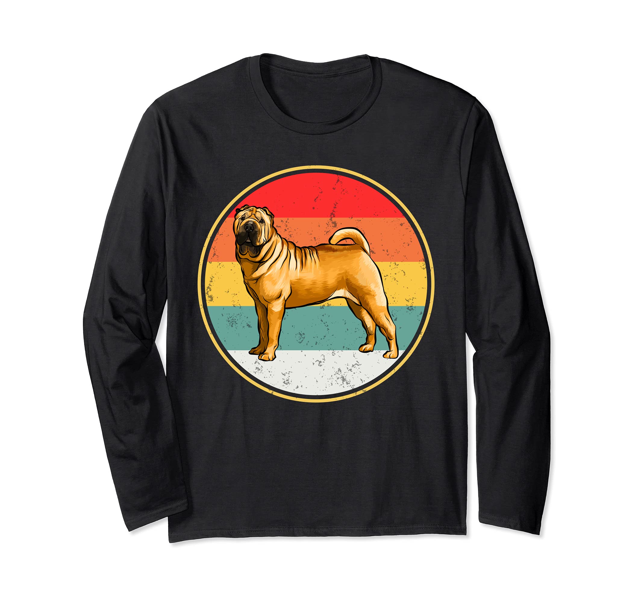 Vintage Retro Sunset Chinese Shar-Pei Dog Long Sleeve T-Shirt