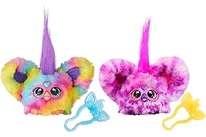 Furby Furblets 2-Pack, Mini Friends Ray-Vee & Hip-Bop, 45+ Sounds Each, Music & Furbish Phrases, Electronic Plush Toys, Rainbow & Pink/Purple, Ages 6+ (Amazon Exclusive)