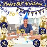 DearLives Navy Blue Gold 80th Birthday Decorations Party Banner Balloons view 6