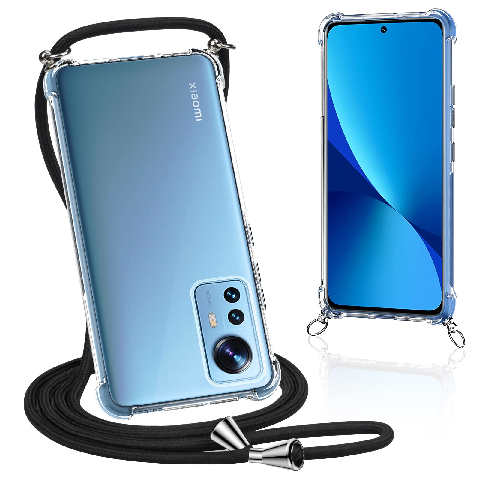 caslord Corssbody Case for Xiaomi 12,Transparent Soft TPU Lanyard Case with Adjustable Neck Cord Lanyard Strap,Neck Strap Case Compatible with Xiaomi 12