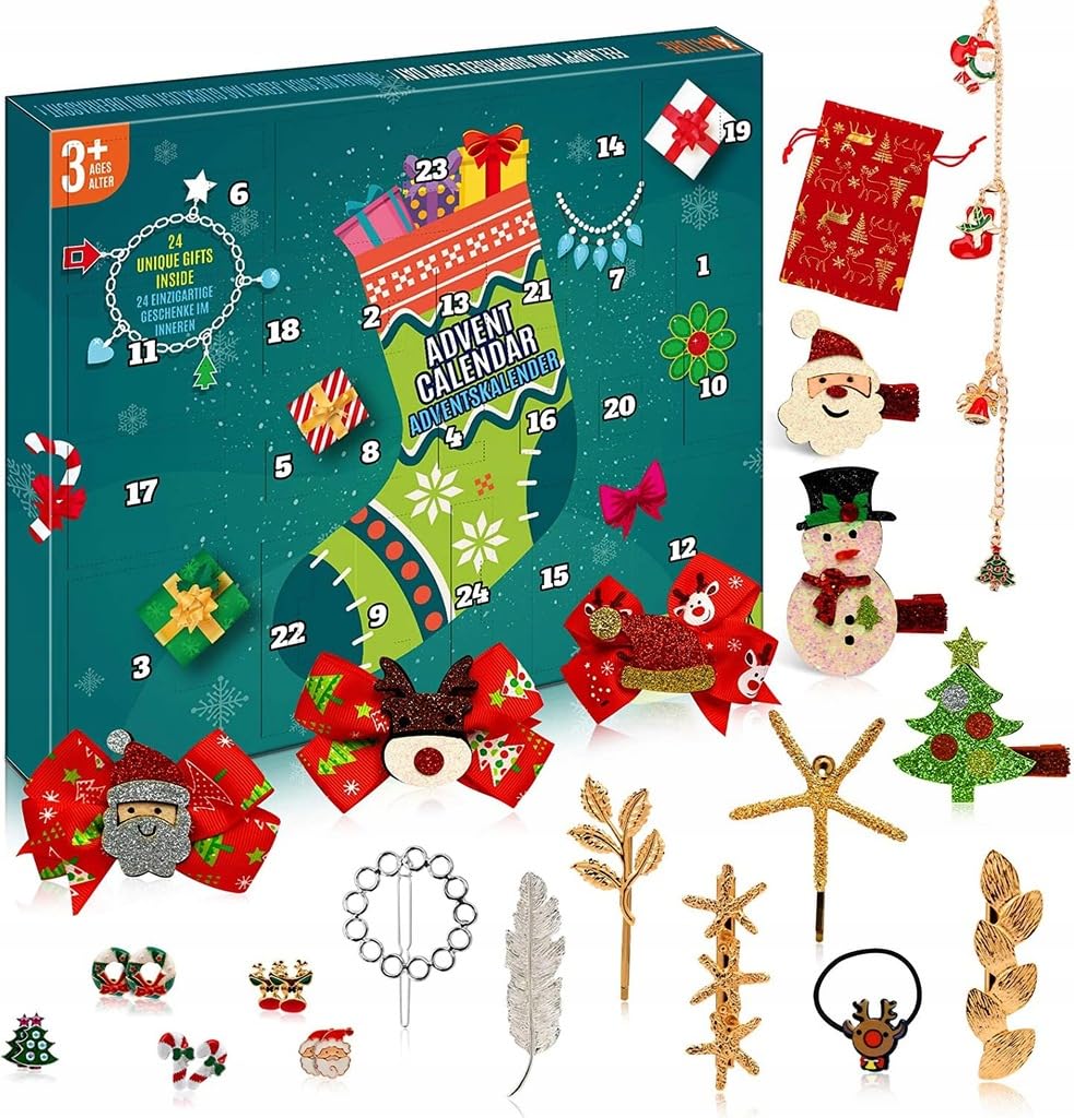 Kids Advent Calendar 2021 for Girls-Limited Edition Xmas Themed Jewellery Hair Accessories,Earrings,Bracelet-Christmas Countdown Calendars Toys Gifts