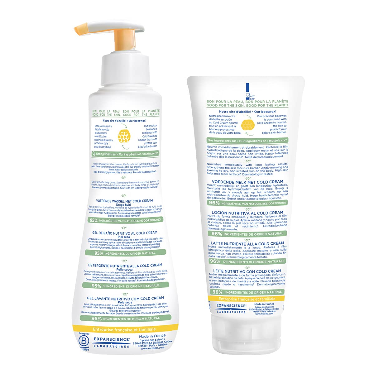 Mustela Baby Dry Skin Bath Time Gift Set - Baby Skin Care Essentials - with Natural Avocado & Cold Cream - 2 Items Set