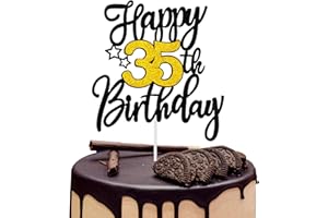 NUWDHP Happy 35th Birthday Cake Topper - Black Gold Glitter Cake Topper Versatile Charm for 35 Years Old Birthday Celebration, Cake Decorations Supplies for Happy 35th Birthday Anniversary