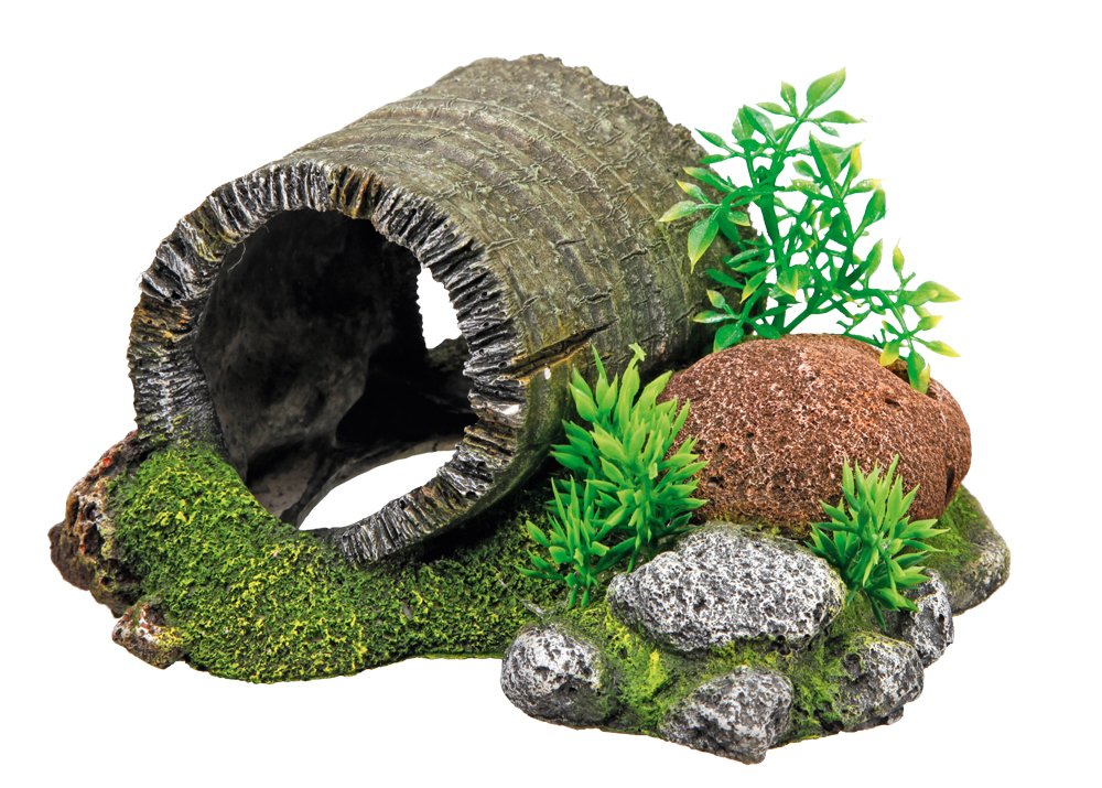 Nobby Wood Tunnel with Plants Aquarium Ornaments, 18.5 x 15.5 x 9 cm