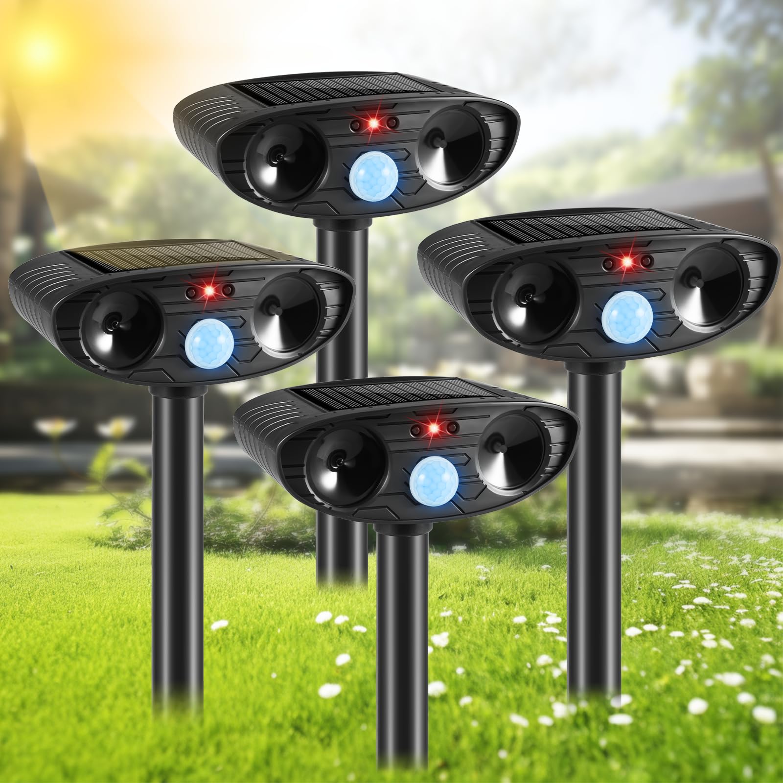 Photo 1 of 4PACK Ultrasonic Animal Repellent Outdoor Solar Animal Repeller with Motion Detection Cat Deterrent Outdoor Deer Repellent Device Squirrel Skunk Repellent for Yard