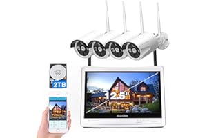 Cromorc Wireless Security Camera System 12.5" Monitor,Home Business Surveillance Expandable 10CH NVR,4pcs 3MP Outdoor Indoor Night Vision 1-Way Audio Camera,Human Detection 2TB HDD