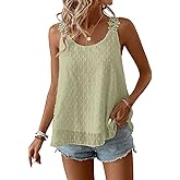 Womens Tank Tops Flowy Sleeveless Summer Boho Tank Top for Women Casual Crewneck Strap Lace Camisole Shirts