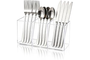 Roucerlin 3 Compartment Clear Silverware Caddy, Kitchen Utensil Holder for Countertop, Flatware Organizer Cutlery Caddy for F