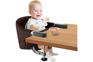 TOOGEL Fast Table Chair Hook on Chair Clip on Table Clamping Chair Portable Heavy Duty Feeding Seat, Fold-Flat Storage, Attach to Table Removable Travel Chair for Babies and Toddlers (Brown)