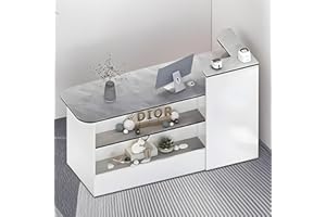 Nuipesn Modern Reception Counter with Transaction Counter & Storage Lockable Drawer Front Desk with Private Panels & LED Light for Office (White+Gray-Right,39.37" L*19.7" W*39.4" H)
