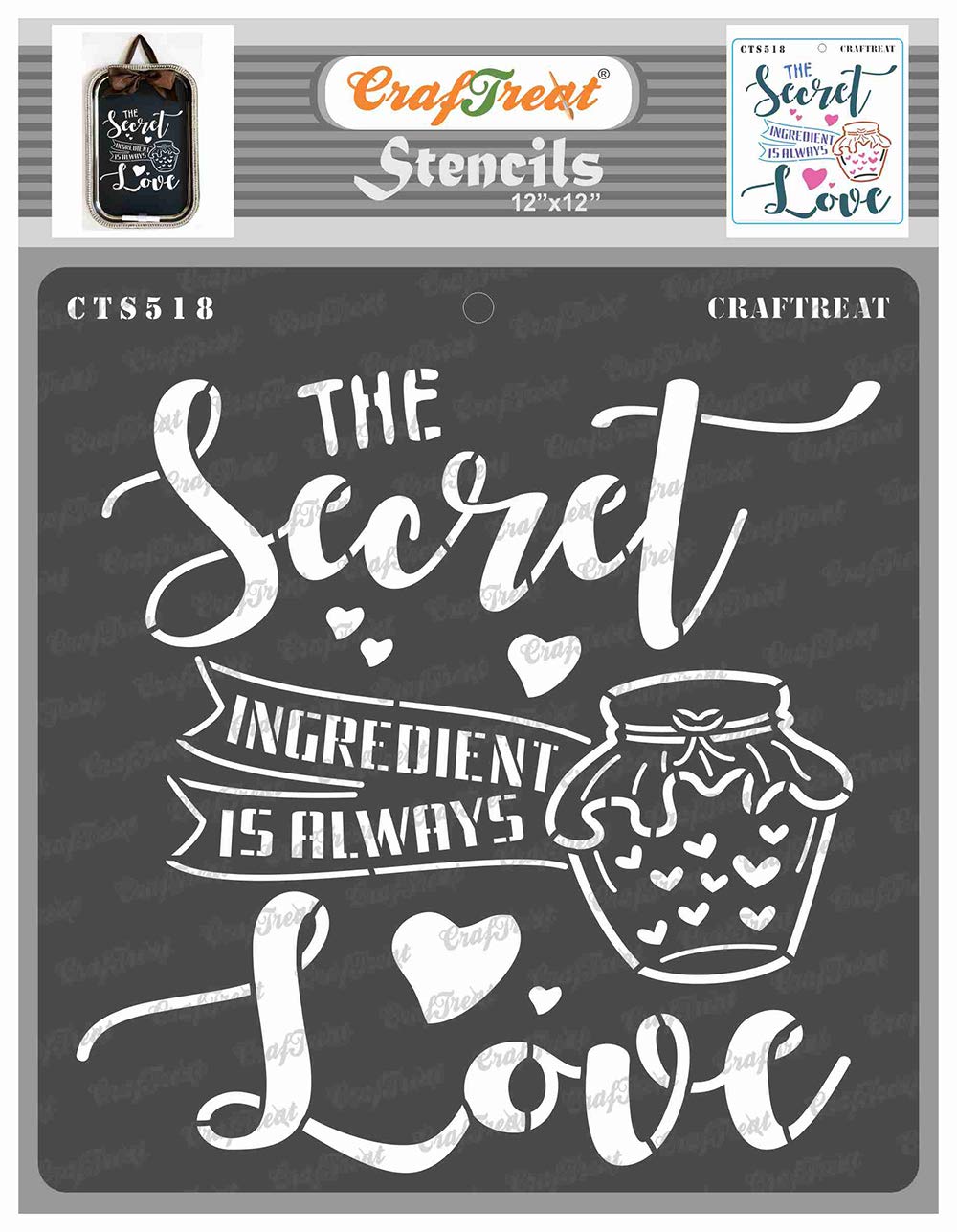 CrafTreat Reusable Quote Stencils for Painting on Wood, Canvas, Paper, Fabric, Floor, Wall and Tile - Secret Ingredient - Size:12x12 Inch - Kitchen Stencils for Wood Signs - Sayings Stencils