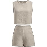 winkbay Women's 2 Piece Beach Vacation Outfits Casual Summer Crew Neck Tank Top and Shorts Matching Sets