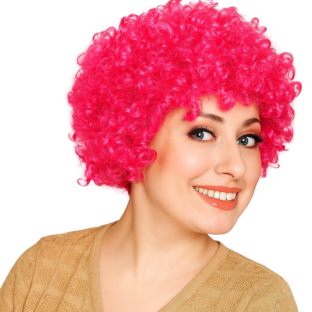 Matissa Unisex Clown Wig Circus Funny Fancy Party Dress Accessory Afro Stag Do Fun Joker (Hot Pink)