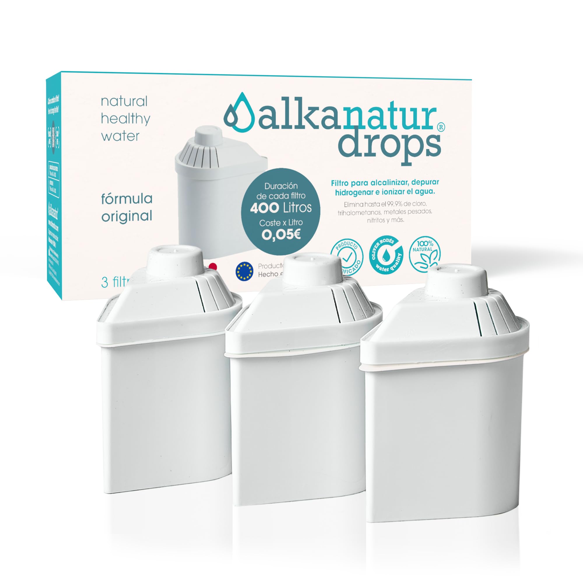 Alkanatur Alkaline Water Filter - 3 Pack Replacement Filters for Alkanatur PH Ionizer Water Filter Pitcher - 1200 L Total Capacity