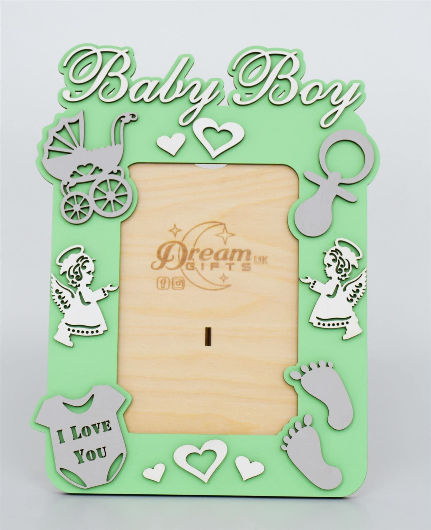 Baby Boy, Wooden Photo Frame Custom Hand Made for Tabletop or Wall, Decorative Style, Gift idea (Light Green)