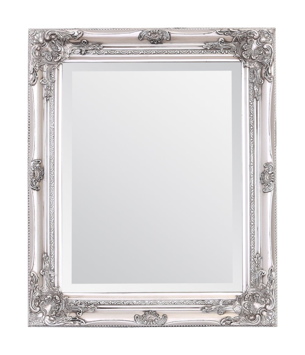 Select Mirrors Rhone Wall Mirror – Vintage Bathroom Mirror, Antique Baroque Style Vanity Mirror - Home Decor 50cm x 60cm (Antique Silver)