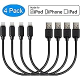 Short Lightning Cable for USB Charging Station Power Bank Apple Products iPhone iPad iPod etc 20cm/8 Inch (4Pack, Black)