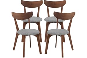 KOTEK Dining Chairs Set of 4, Mid Century Modern Kitchen Chairs with Rubber Wood Legs, Cushioned Seat, Curved Backrest, Woode