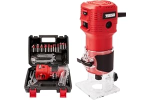 TEENO Wood Router, 650W Compact Router Tool for Woodworking, Hand Wood Trimmer with 12Pcs 1/4" Bits Set, 6 Speeds, Edge & Roller Guide, Portable Tool Box, Dust Hood