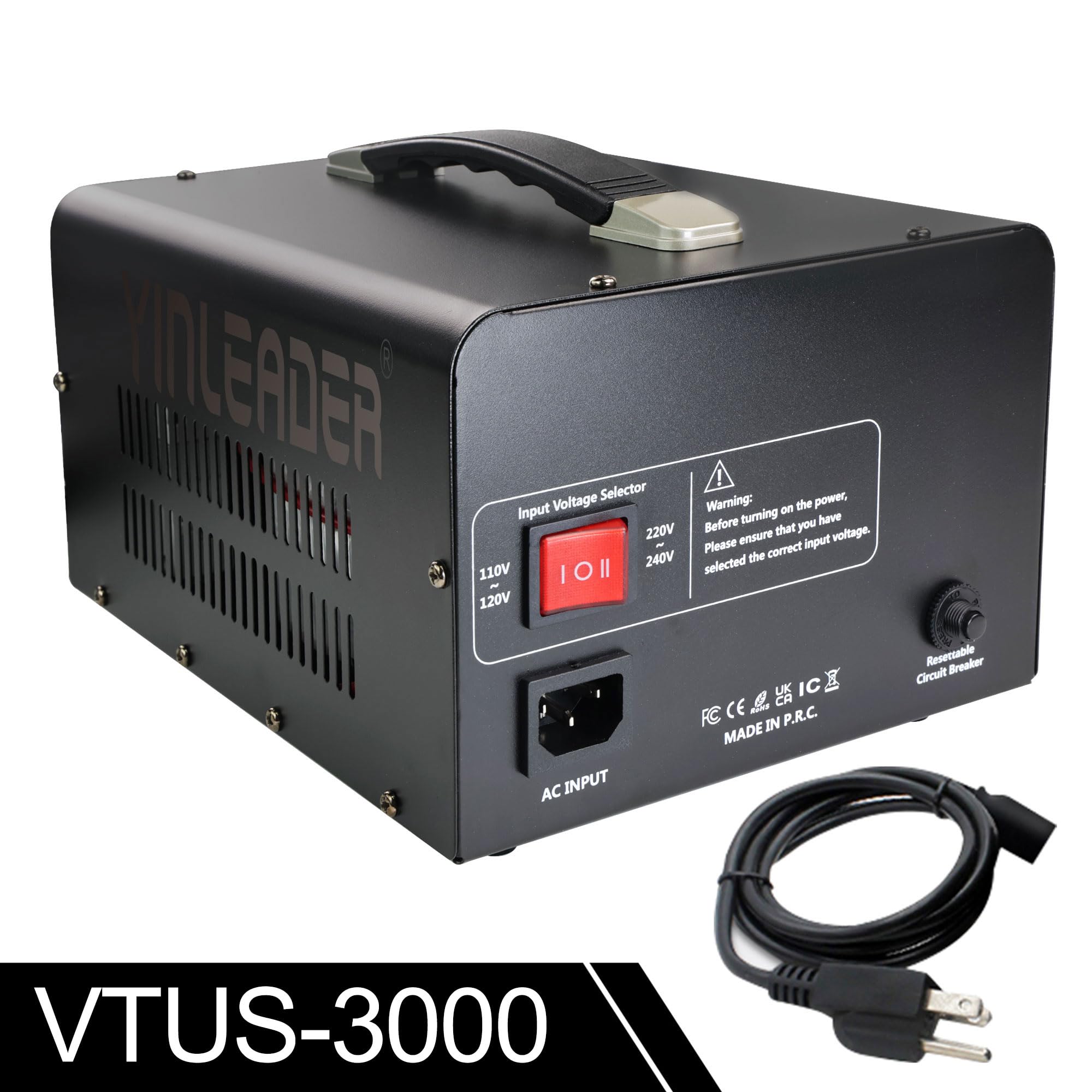 Yinleader Voltage Converter Transformer(110V to 220V, 220V to 110V) Step Up/Down Transformer Converter 110/120 Volt - 220/240 Volt w/US Power Cord,Circuit Breaker Protection (VTUS-3000-6S)