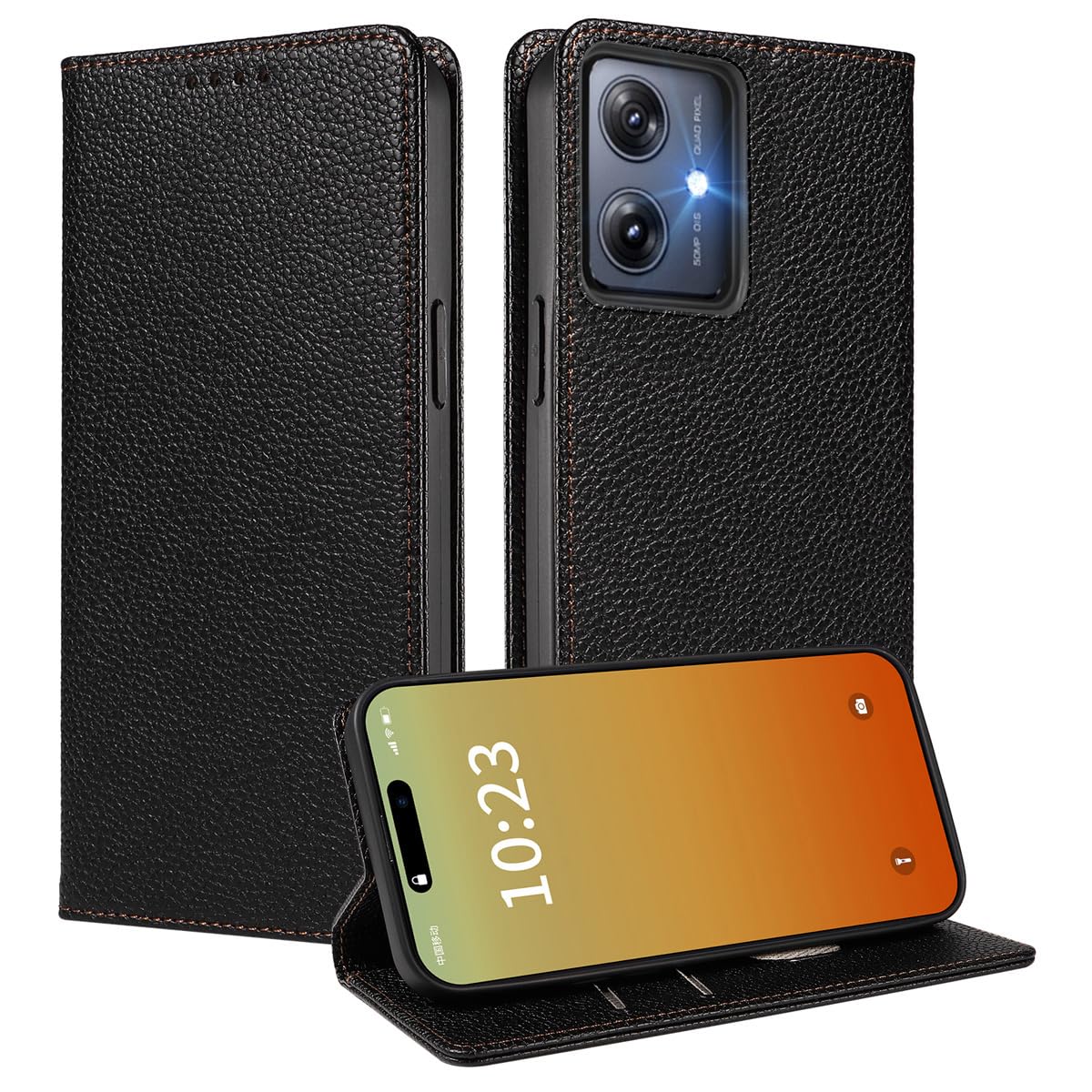 MOJIA Case for Motorola Moto G54 5G, [Strong Magnetic Closure] Premium PU Leather Wallet Case Flip Phone Cover, Card Holder Multifunctional Case. Black — image 1
