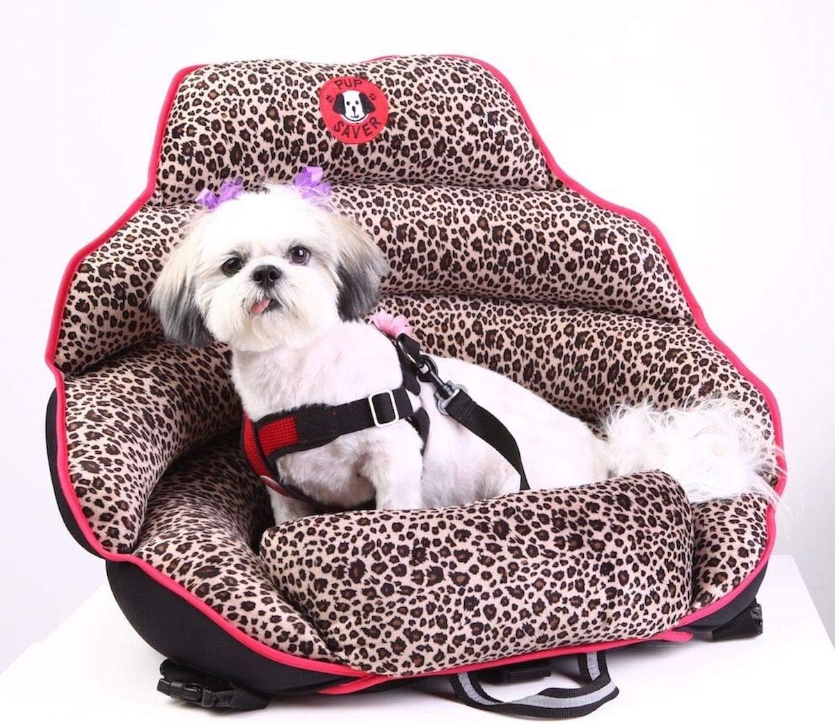 PupSaver CrashTested Car Safety Seat for Small Dogs (Leopard with Red