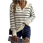 RoseSeek Women's Collared Striped Sweaters Knitted Pullover Sweaters Dressy Fall Tops