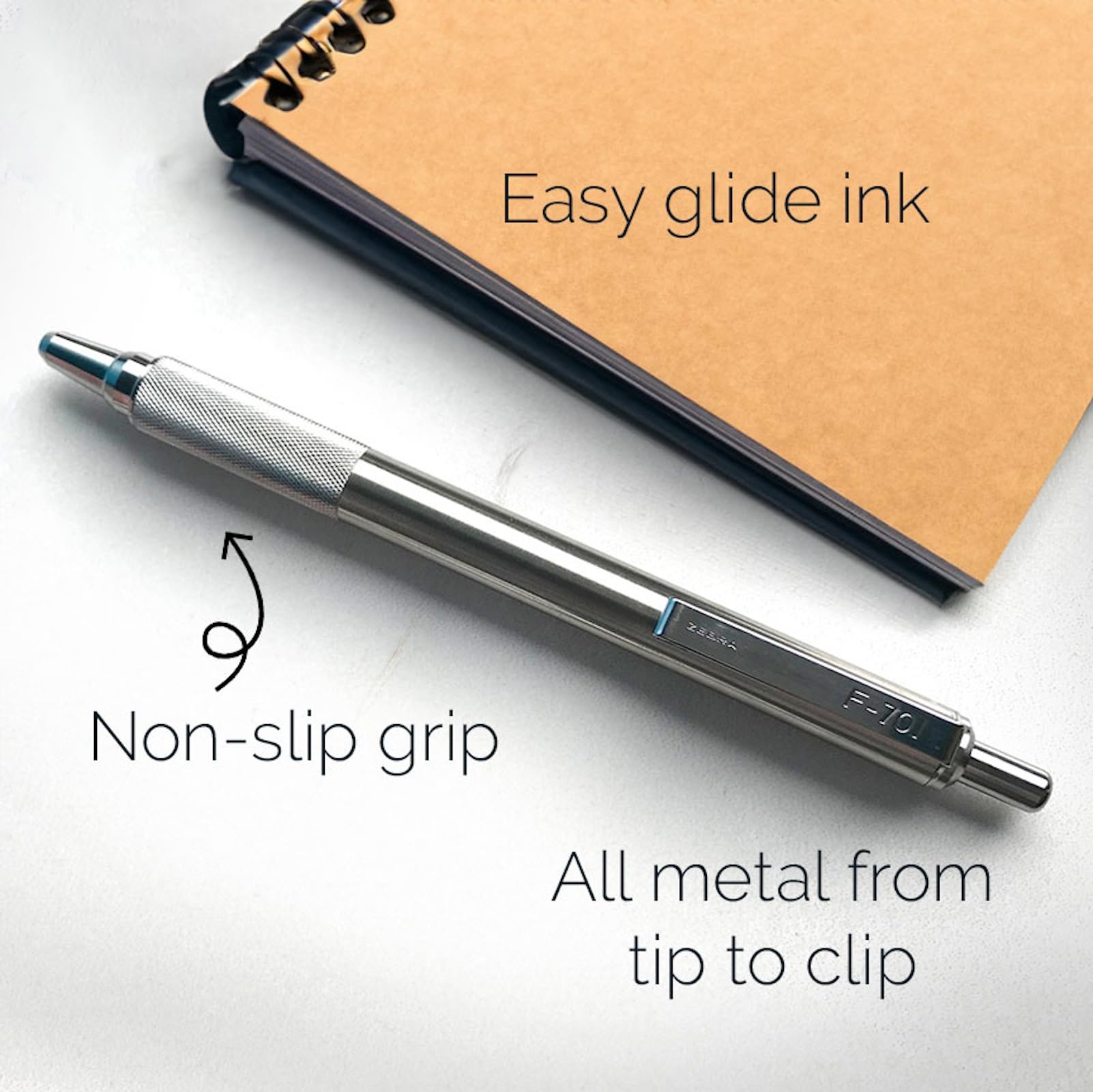 Zebra Pen F-701 Retractable Ballpoint Pen, 0.8mm Fine Point, Stainless Steel Barrel, Ideal for Office Supplies, School Supplies & Teacher Supplies, Black Ink, 1-Pack (29411)