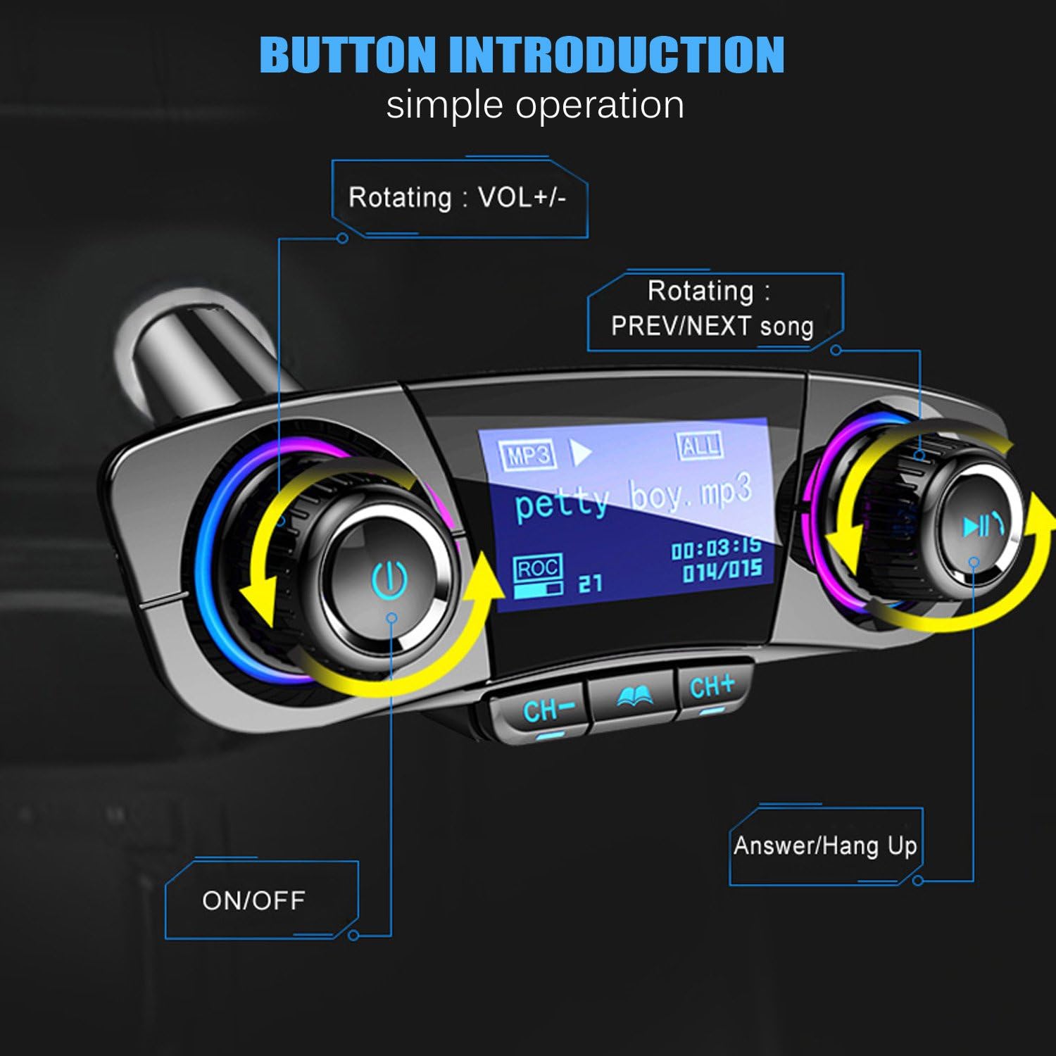 Bluetooth FM Transmitter Handfrees-Calling Radio Adapter Car Kit with Dual USB Port MP3 Player Support TF Card USB Flash Drive: Home Audio & Theater