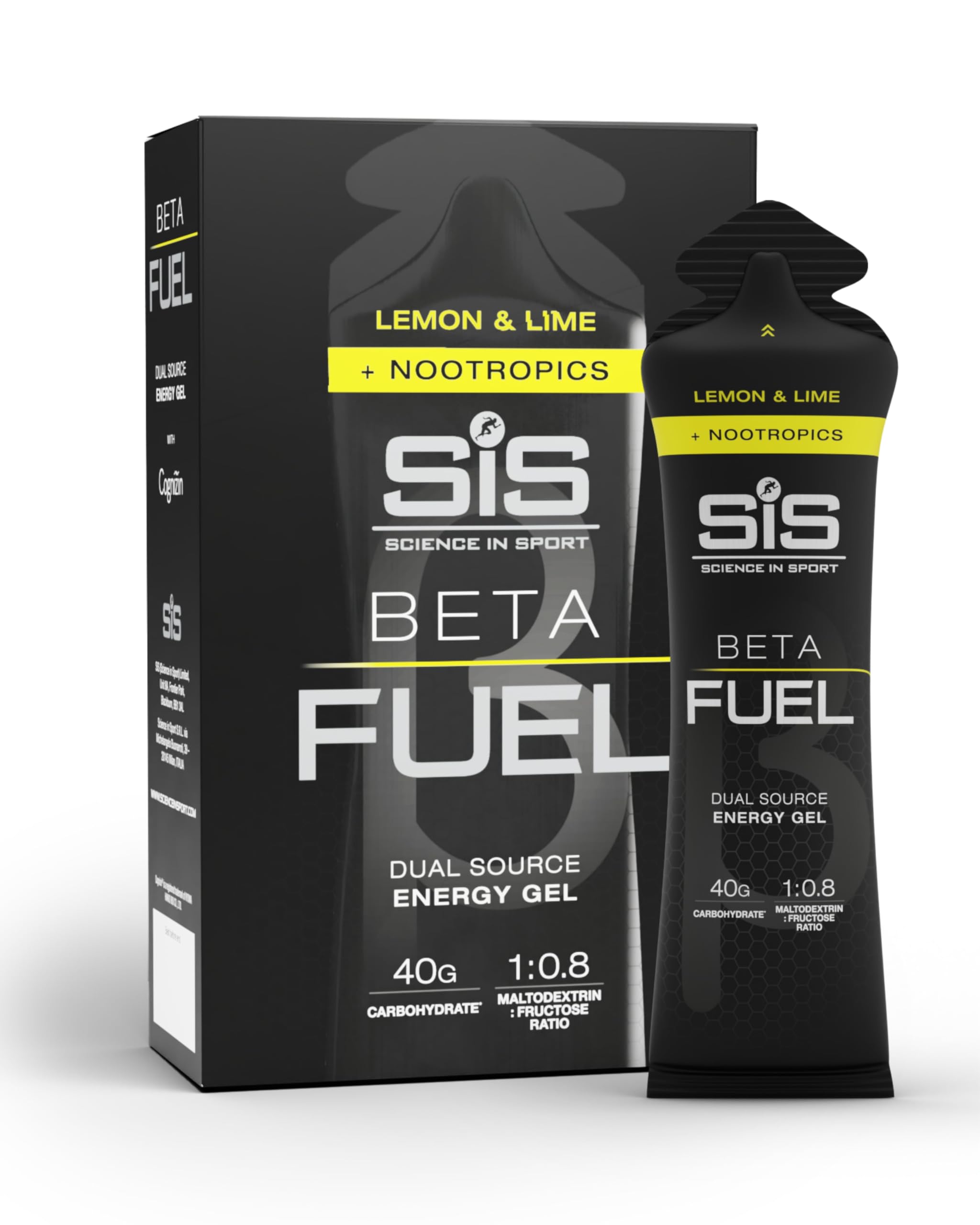 Science in Sport BETA Fuel + Nootropics Gel 6 x 60ml Lemon & Lime – High-Energy Carbohydrate Gel with 40g of carbohydrates, Energy Gel for Endurance Athletes
